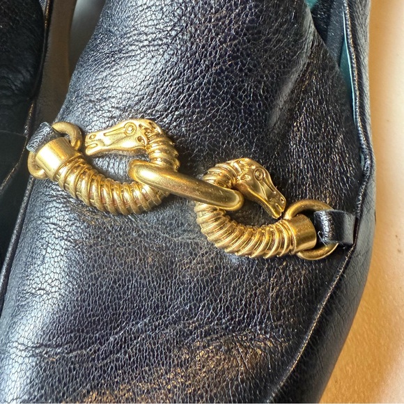 Tory Burch Jessa Black Leather Loafers with Gold Horse Motif, size 9.5, preloved - Picture 3 of 12